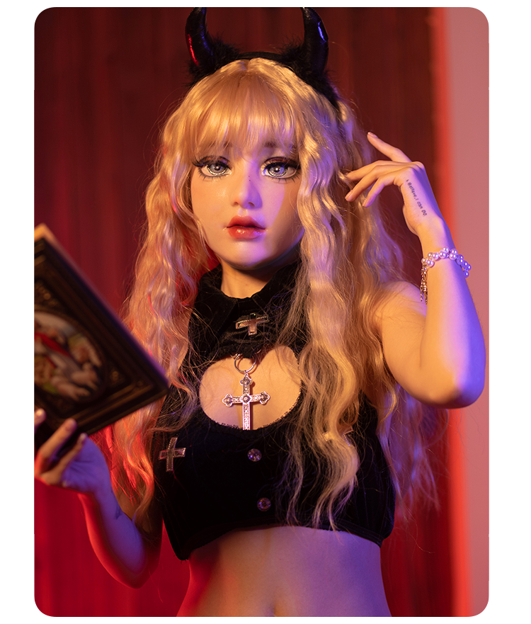 Blonde wavy long wig by SecondFace MoliFX, styled as "The Nun" costume accessory, with soft waves and natural hair texture.