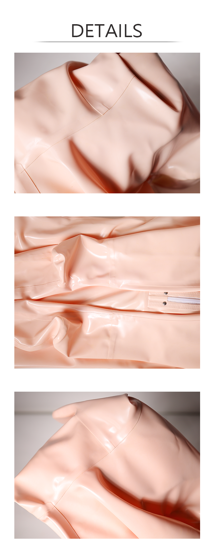 Inthemask by Moli's NEOGAN NN10 100% custom latex bodysuit, baby pink zentai catsuit with back zipper and no feet or hands.