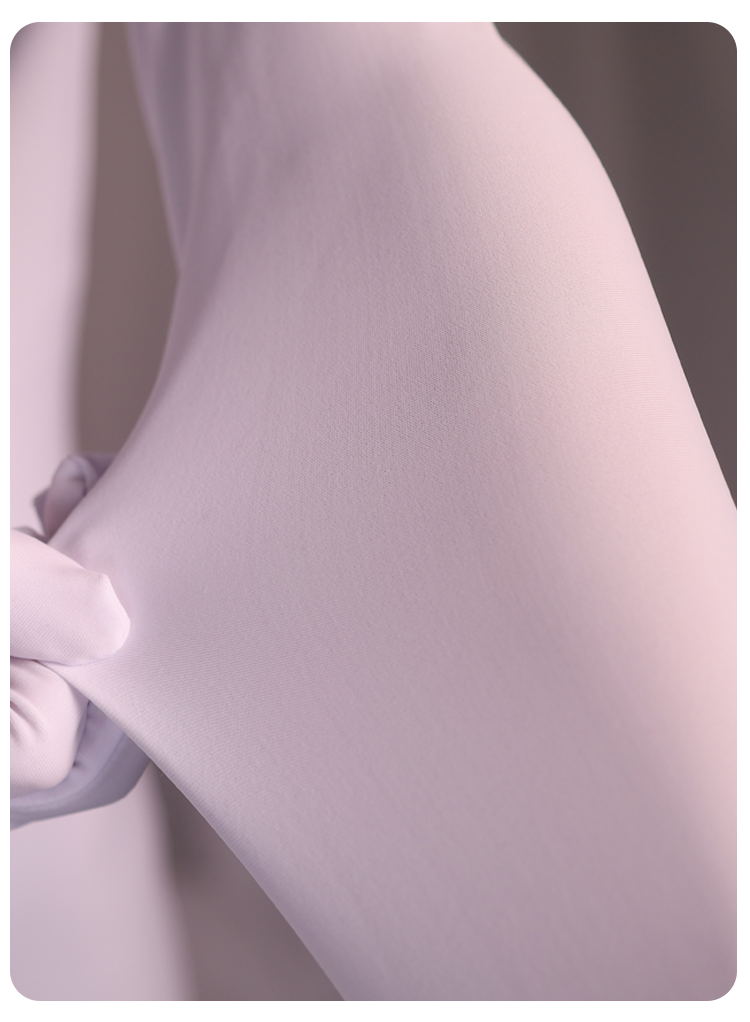 White Molis Zentai skinsuit from the Classic Series in super spandex, designed for a snug fit and full-body coverage.