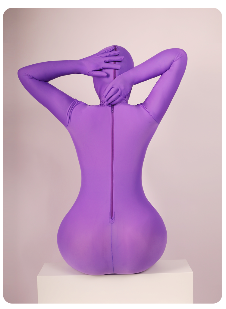 Violet Molis Zentai skinsuit from the CLASSIC Series, made of super spandex, displayed on a male mannequin with a full-body fit.