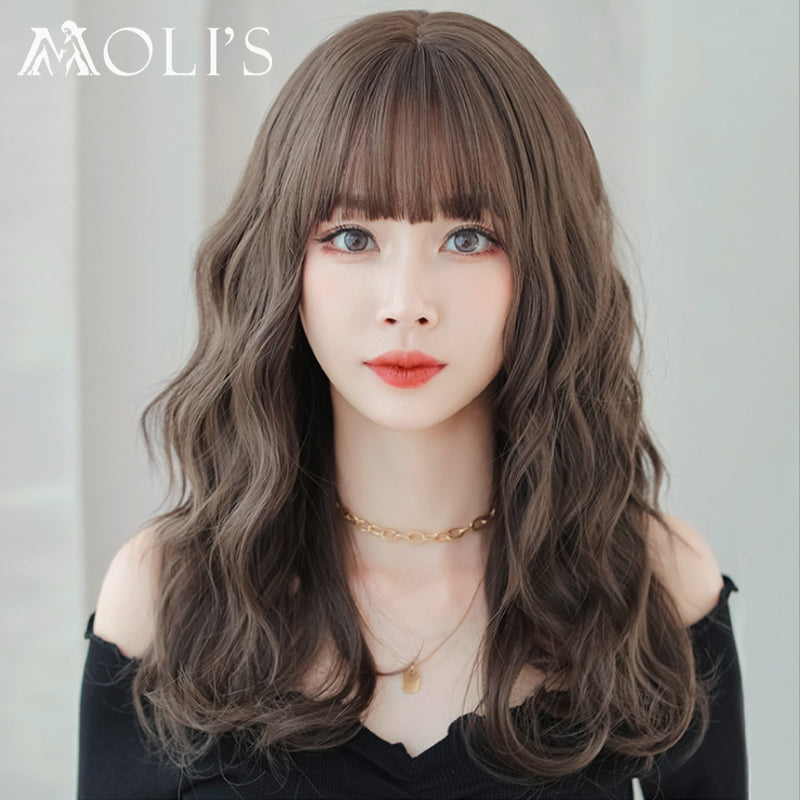 InTheMask by MOLIS brown 52cm straight wig with flush bangs, showcasing smooth, sleek hair style with full bangs.