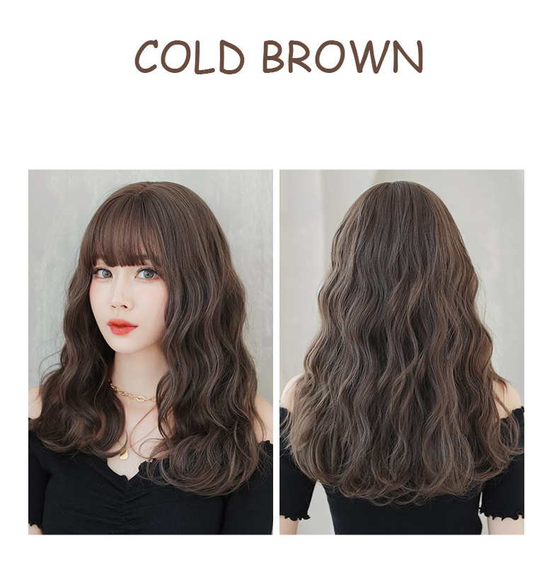 Brown 52cm straight wig with flush bangs from Molis Wigs, styled with sleek, natural hair for versatile fashion looks.