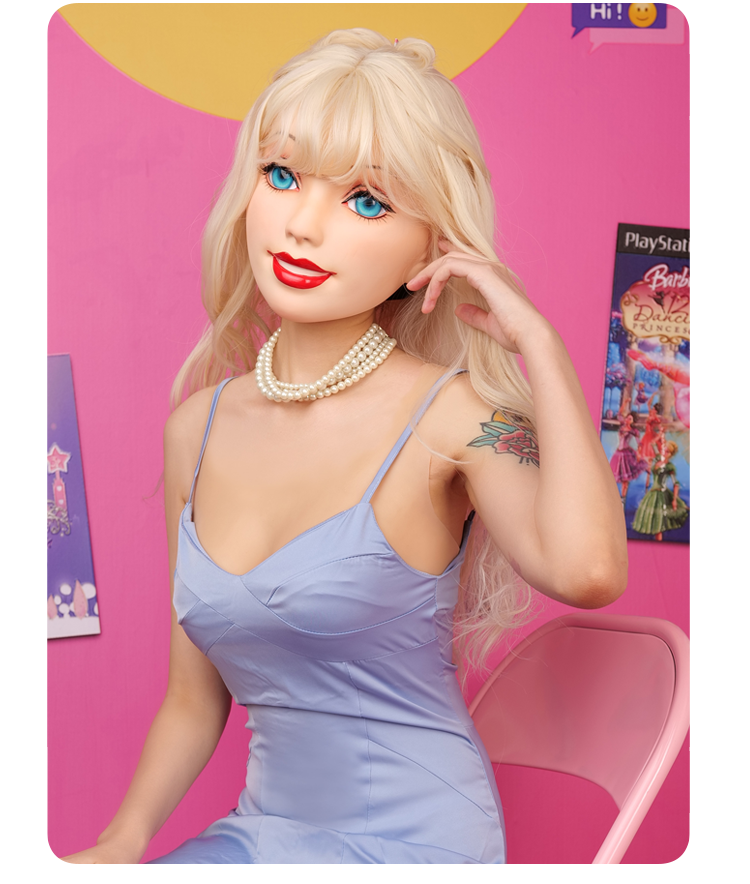 Pink latex female doll mask with gag and hood, by Molis D05 from InTheMask, designed for cosplay and costume use.