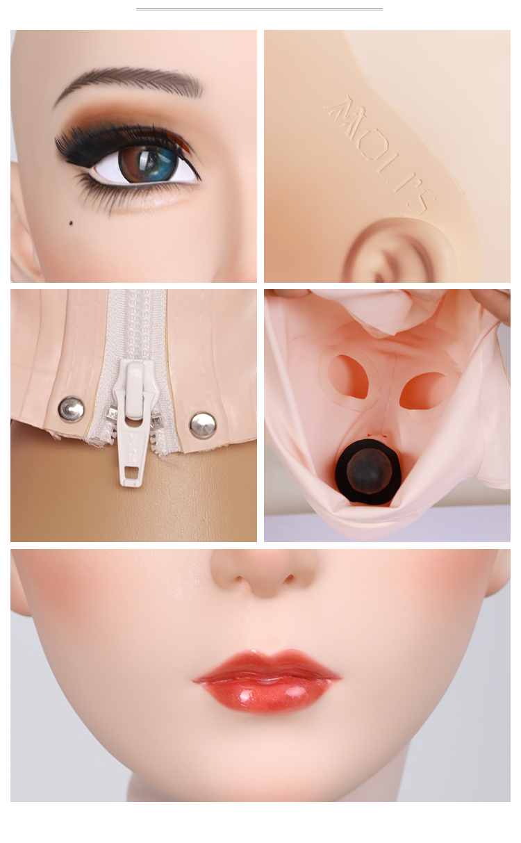 Pink latex Tammie female doll mask by InTheMask by MOLIS, featuring realistic details and a gagless design.