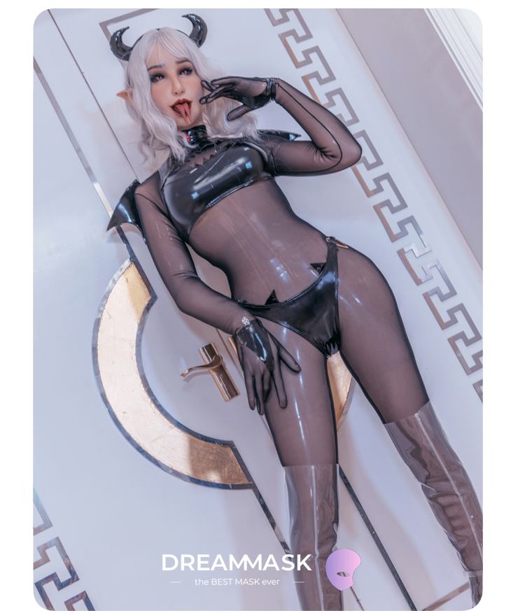 "Fantasy Succubus" with Fake Tongue Sheath Open Mouth The Silicone Female Mask - InTheMask by Moli's