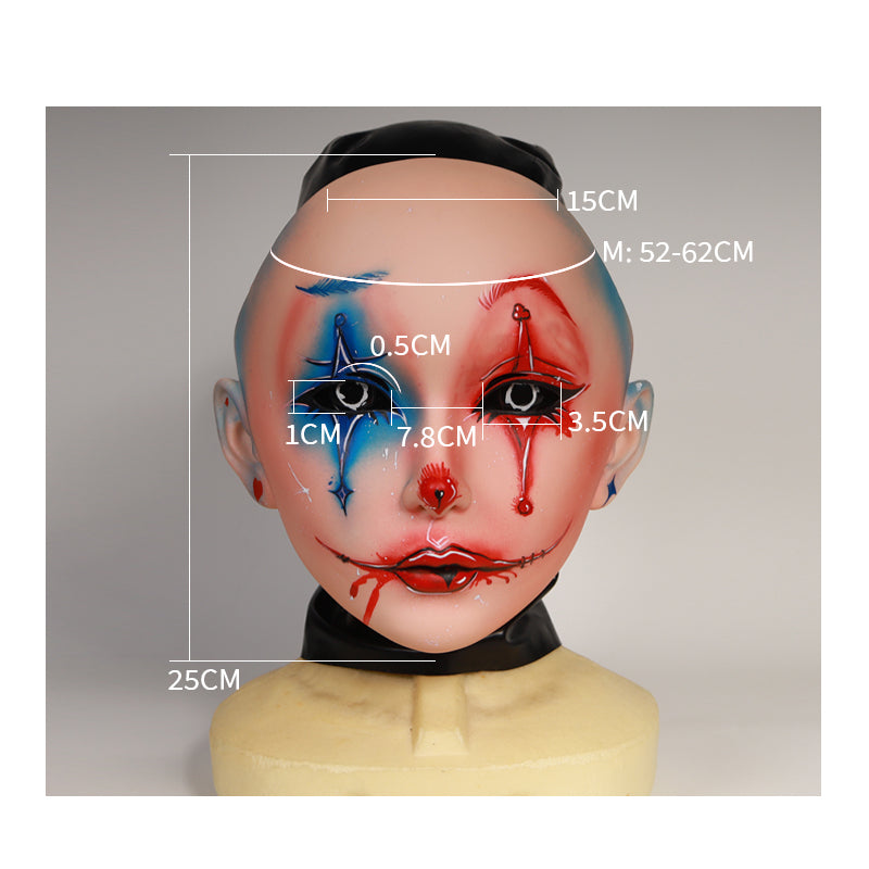 Harley the Furgie Clown limited edition female doll mask with detailed latex hood and vibrant clown face design by InTheMask.