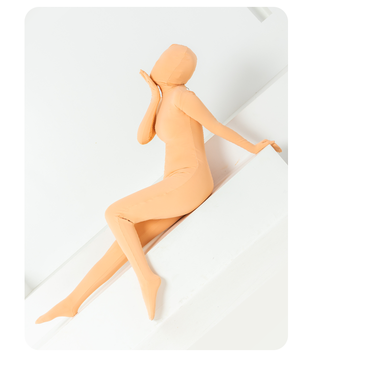 Inthemask by Moli's Molis Zentai "New Born" of Lulu Series, black full-body suit on a mannequin, showcasing sleek, form-fitting design.