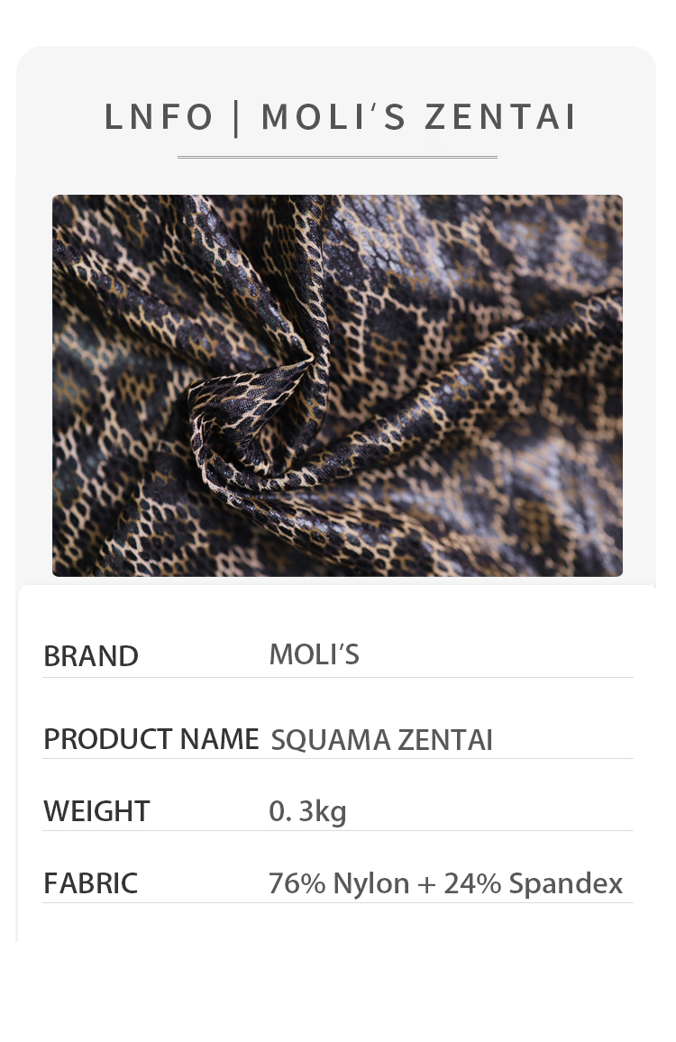 Molis Zentai "Squama" shiny elastic spandex suit with leopard dot pattern, form-fitting and reflective, by InTheMask.