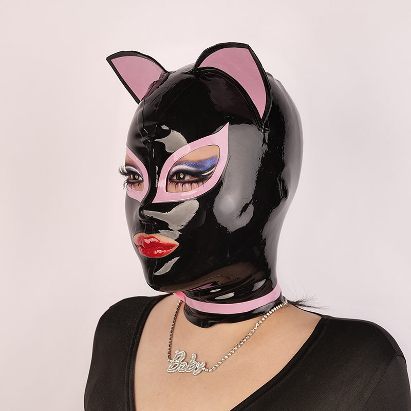 Pink kitten latex hood from NEOGAN NH30 by Inthemask, featuring a sleek, form-fitting design with a smooth latex finish.