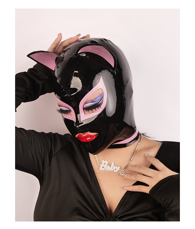 Pink kitten latex hood from NEOGAN NH30 by Inthemask by Moli's, featuring a snug fit and detailed design.