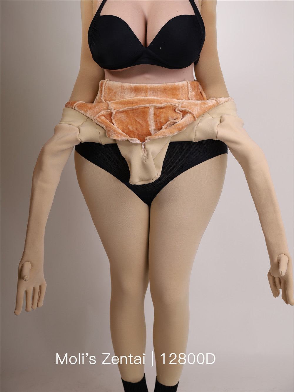 Beige skin-tone Ultra+12800D Molis Zentai suit from InTheMask Ultra Thick Series, full-body, fits 175-180cm, shown flat.