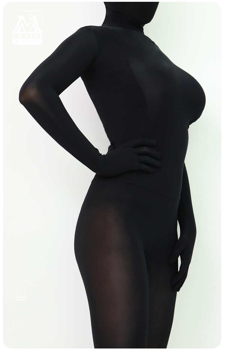 InTheMask by MOLIS black Zentai suit from the Touch Series, full-body tight-fitting costume for men, size L, showcasing sleek black design.