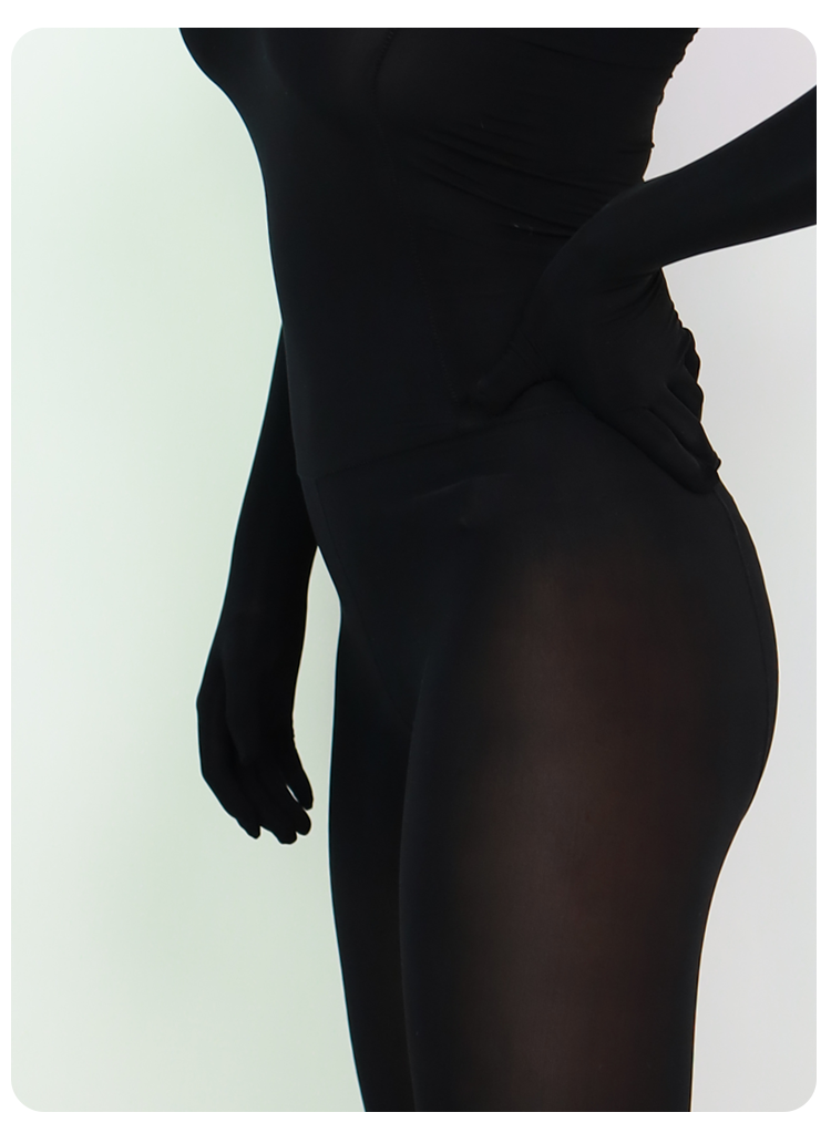 Black Molis Zentai suit from the TOUCH Series, full-body tight-fitting costume with nude appearance, by InTheMask by MOLIS.