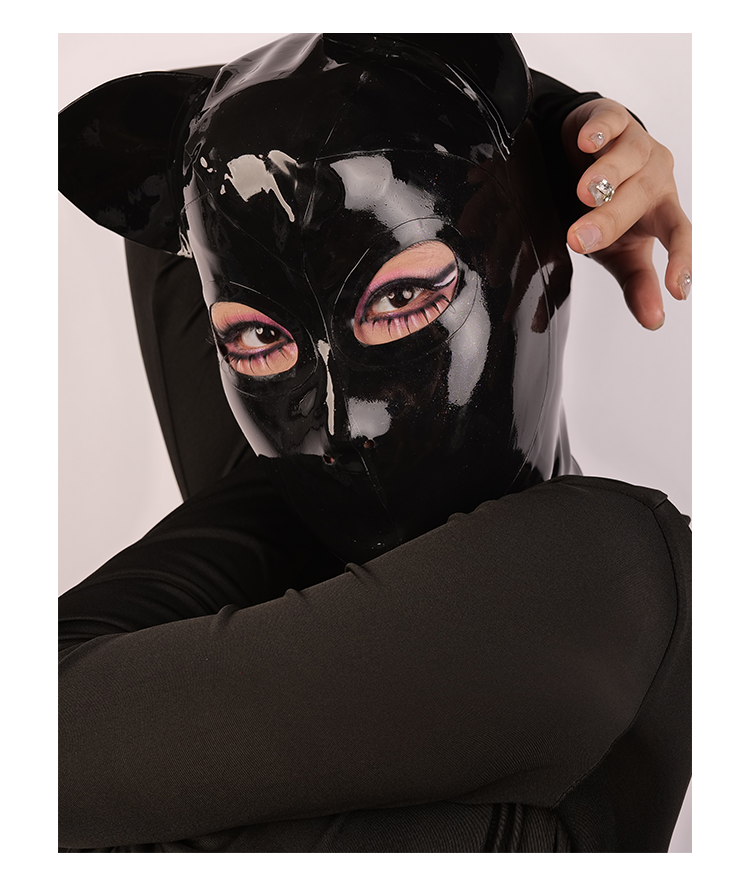 Inthemask by Moli's NEOGAN NH20 latex hood with cat ears, featuring a 0.4mm Malaysian original latex material.