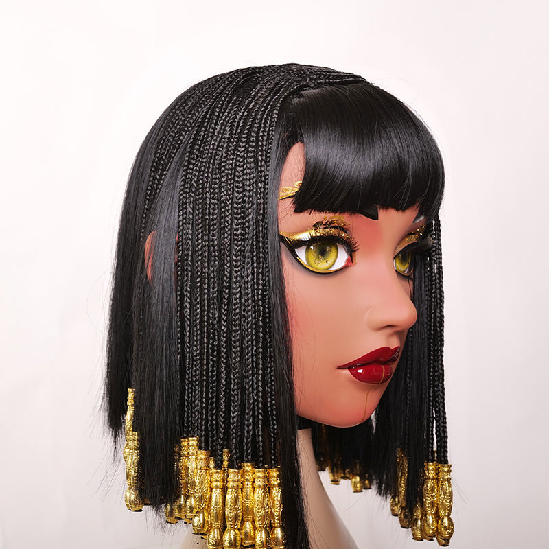 Inthemask by Moli's Kleopatra female doll mask with black latex hood and gag, featuring realistic details and adjustable fit.
