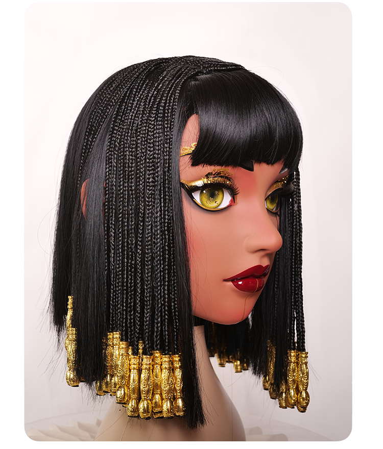 Inthemask by Moli’s Kleopatra female doll mask with black latex hood and gag, featuring realistic facial details in the image.