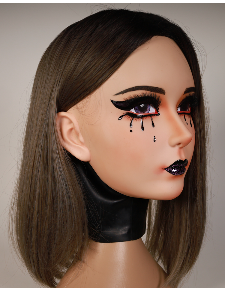 Delilah the Furgie female doll mask by InTheMask, gothic makeup, detailed face with vibrant colors, without latex hood.
