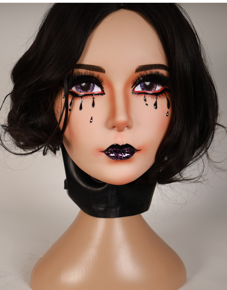 Delilah the Furgie female doll mask with gothic makeup, featuring detailed face paint and dark aesthetic, by InTheMask by MOLIS.