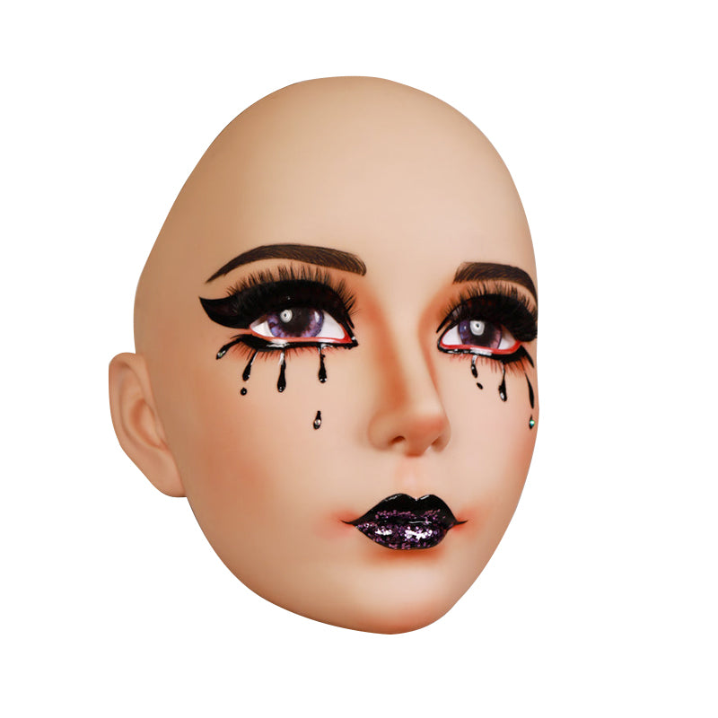 Delilah the Furgie female doll mask by InTheMask, Gothic makeup with detailed facial features, without latex hood or gag.