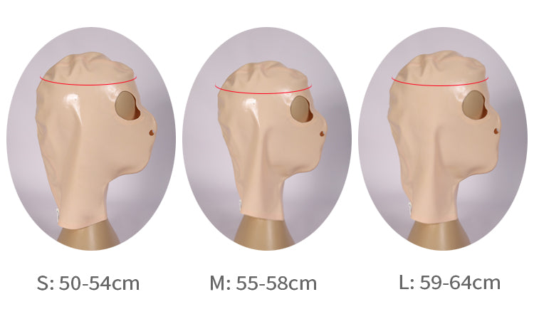 Pink and black full-coverage latex hood from Inthemask by Moli's, with eye holes and gag for immersive role-play.