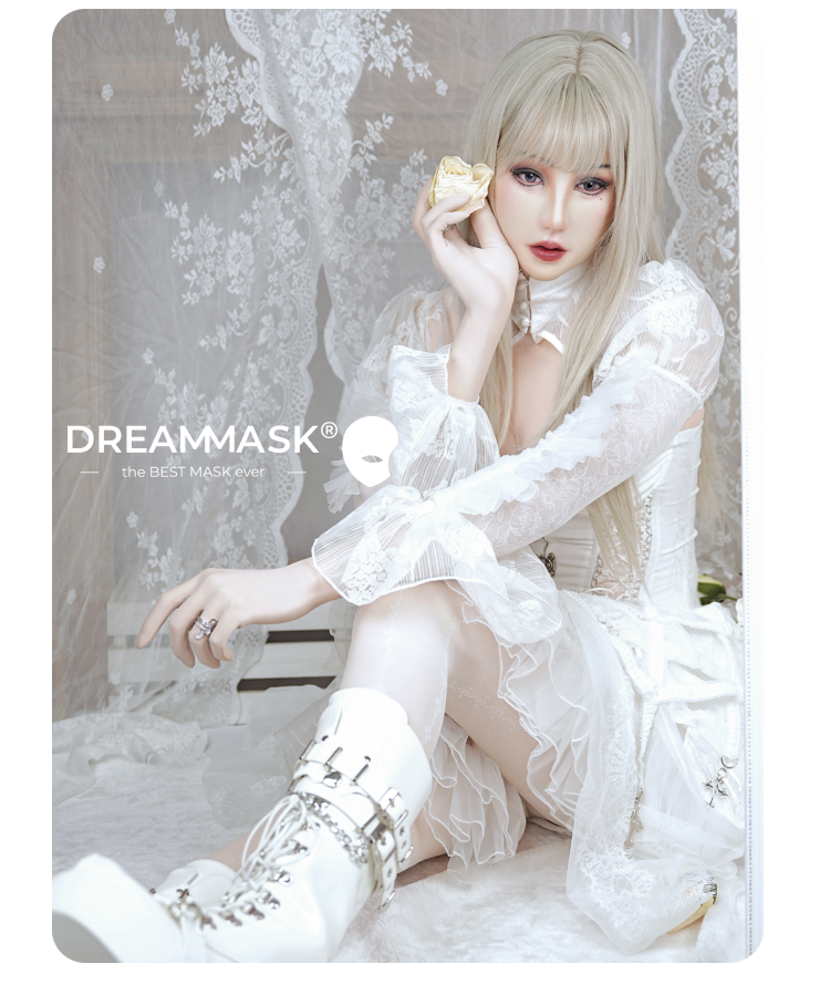 Inthemask by Moli's Yao M27M female makeup mask with back zipper, punched eyebrows, open eyeholes, no eyes, detailed facial features.