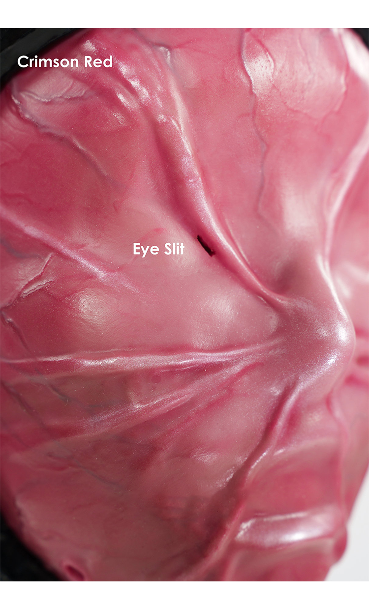 Close-up of InTheMask by MOLIS M31 Rubber Maiden Series Desire Mask showing its detailed black rubber design and eye openings.