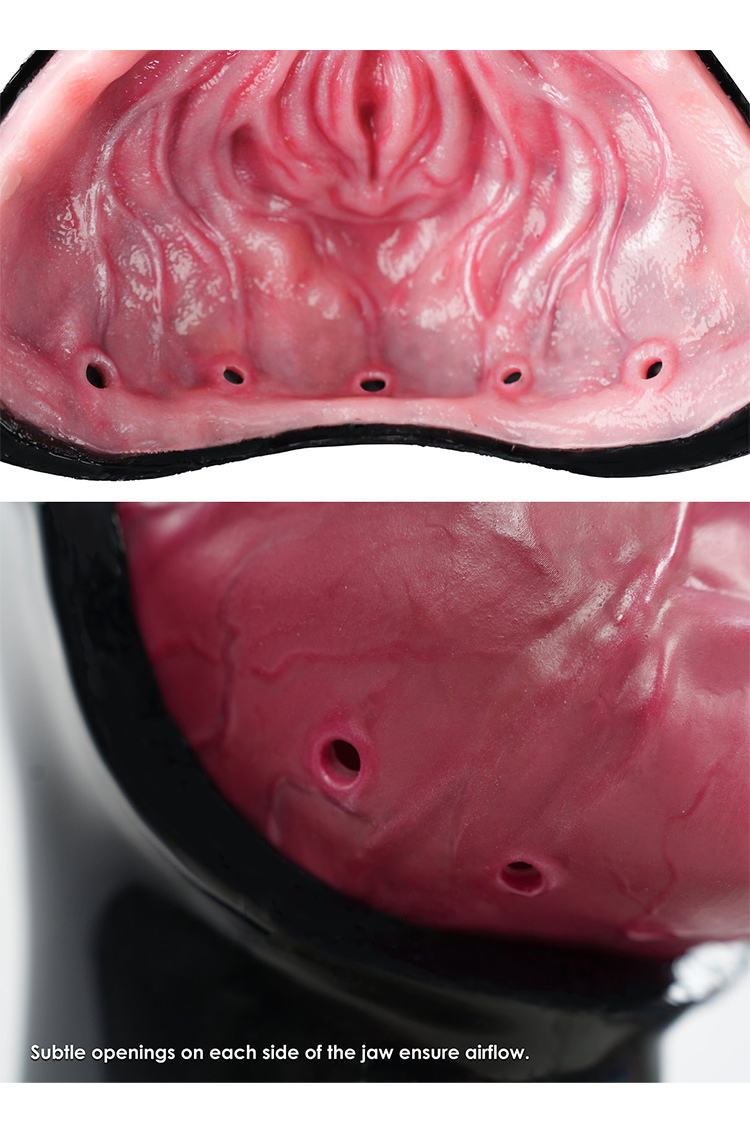 InTheMask by MOLIS M31 Rubber Maiden Series closed desire mask, black latex mask with eye and mouth openings, on a white background.