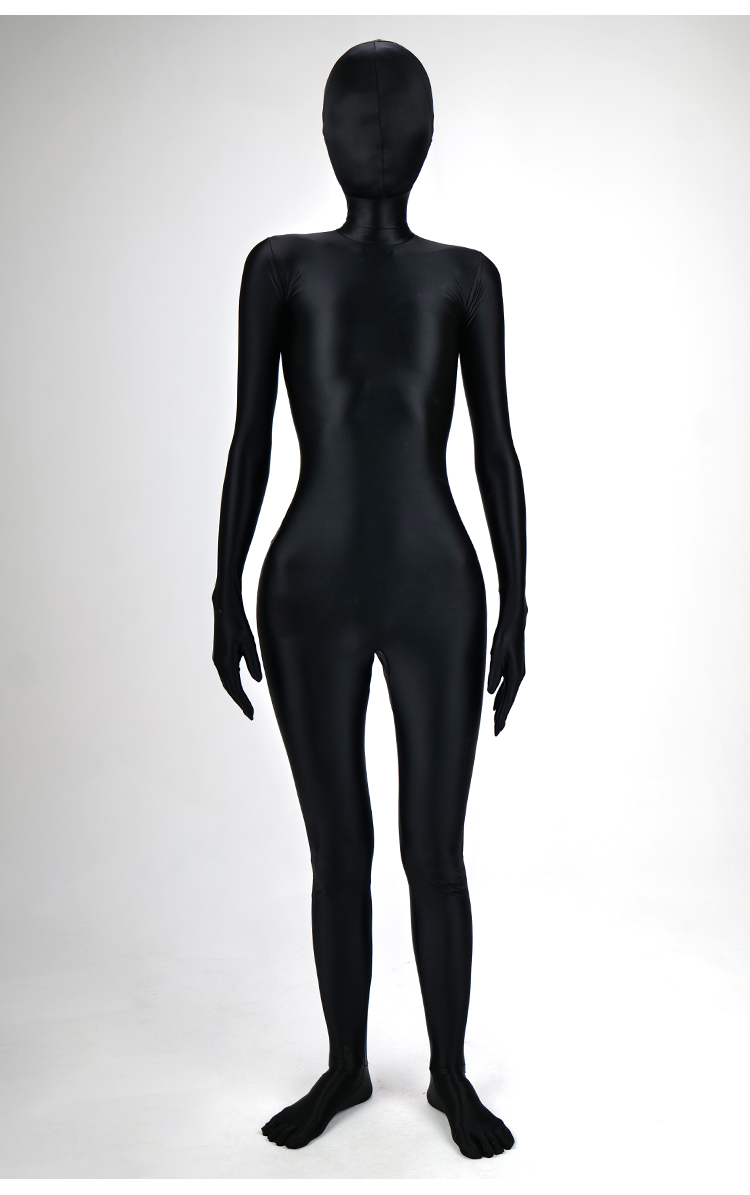 Dark glossy high-shine full catsuit zentai by InTheMask by MOLIS, showcasing a sleek, form-fitting design with a glossy finish.