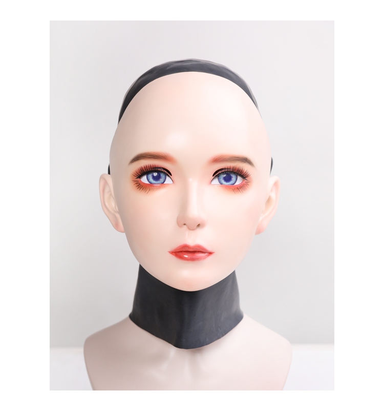 "Furgie" Female Doll Mask with Latex Hood and Optional Gag(Black Latex) D01