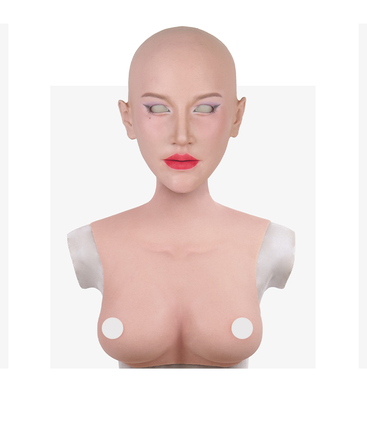MoliFX Linglong LL06 female beauty mask with realistic breasts, detailed facial features, and traditional oriental design.