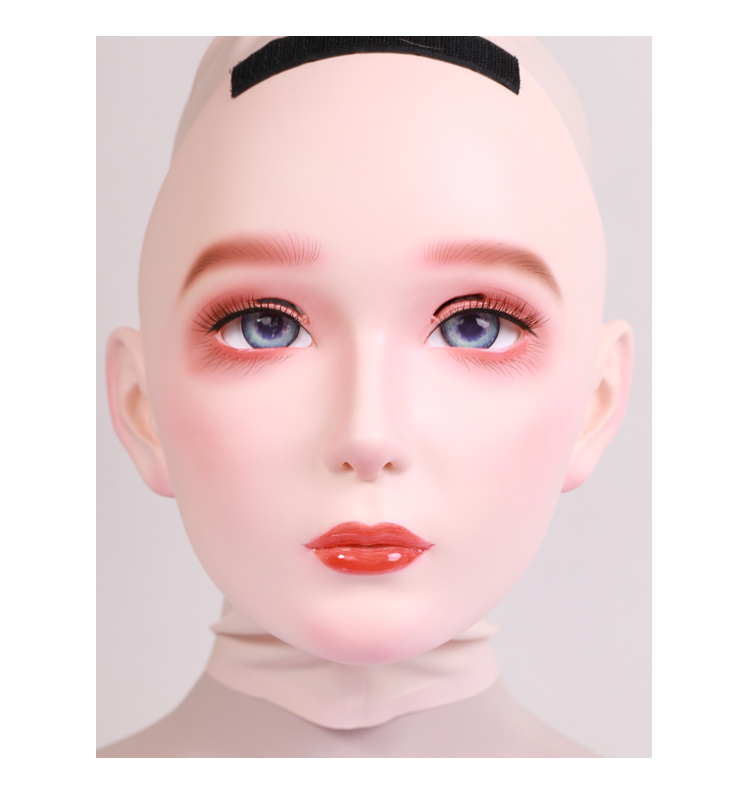 Weibliche Puppenmaske „Furgie“ mit Latexhaube und optionalem Mundknebel (nacktes Latex) 