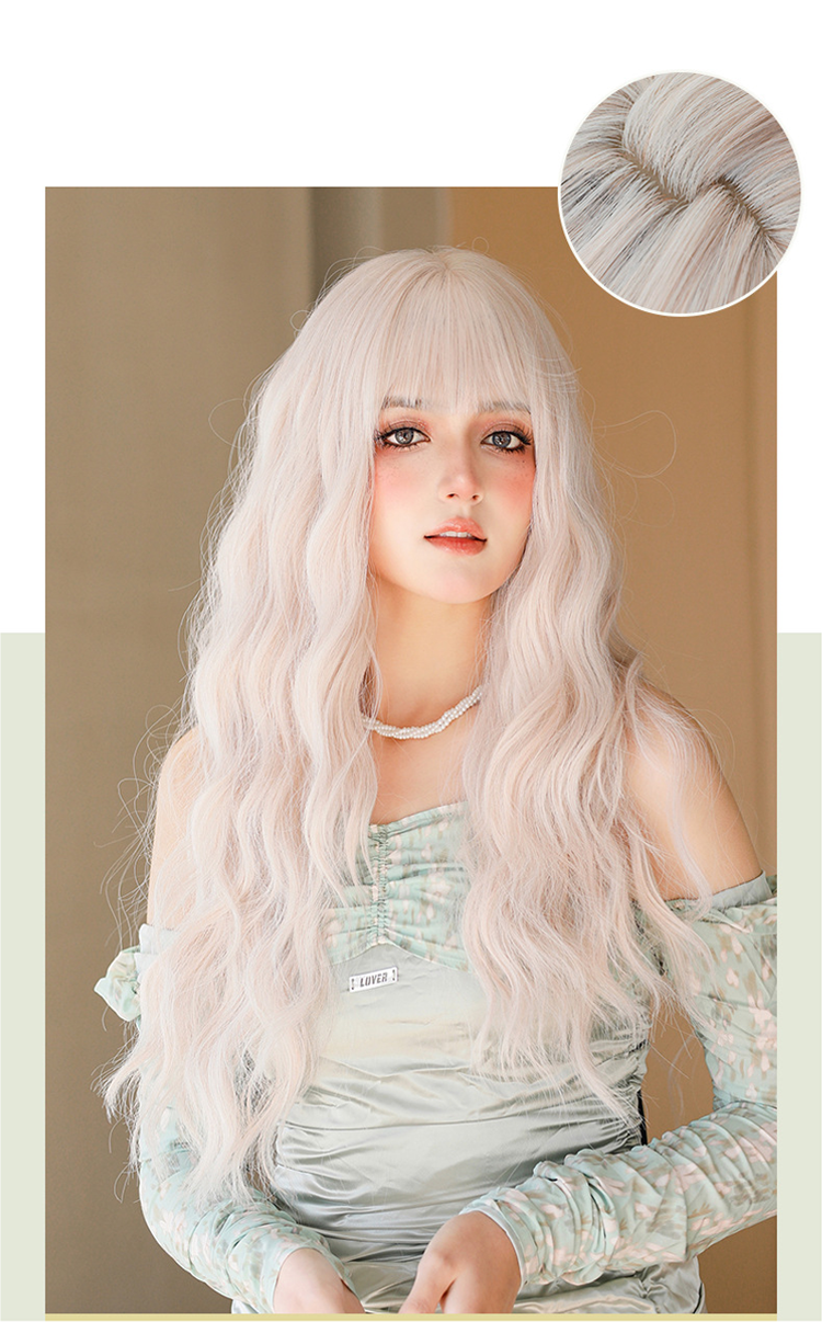 Wig | Long Culry Wave Gray with Airy Flush Bang 67cm