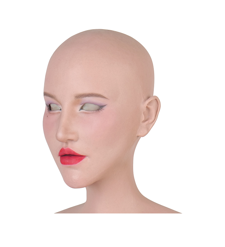 MoliFX Linglong LL06 makeup mask by InTheMask, featuring an oriental female face with realistic breasts and detailed facial features.