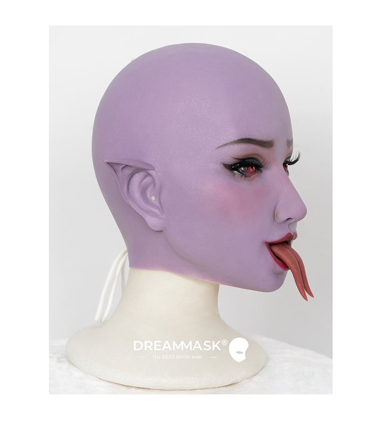 „Fantasy Succubus“ mit künstlicher Zungenhülle und offenem Mund. Die Silikon-Frauenmaske 