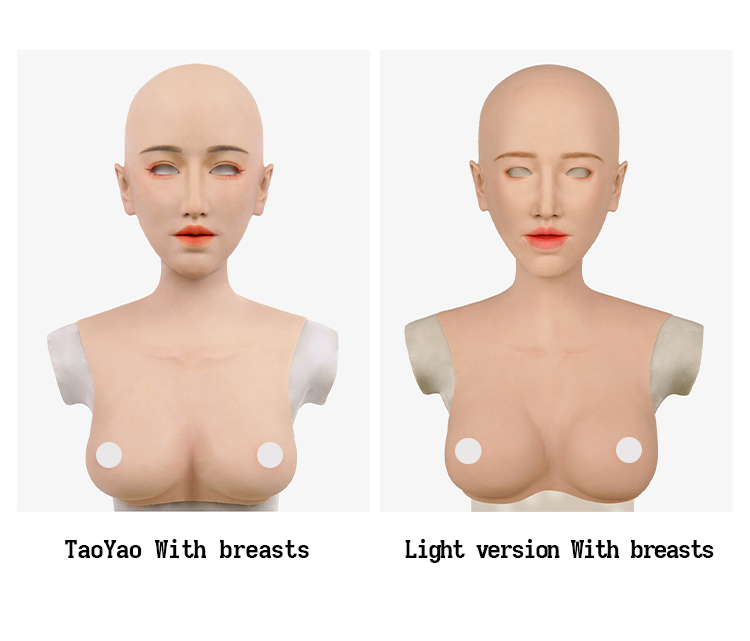MoliFX Linglong LL06 makeup mask by InTheMask, featuring an oriental female face with C cup breasts, detailed facial features and realistic skin.