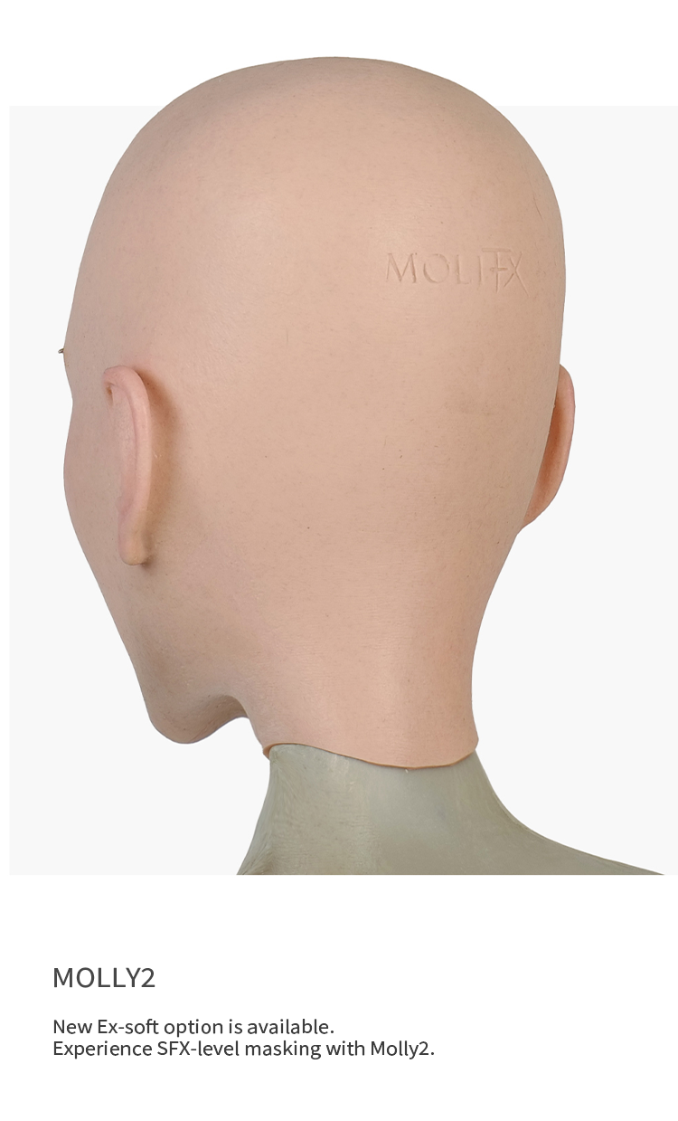Silicone female mask from MoliFX Molly2 Shinjuku SFX-Level makeup by InTheMask, showcasing realistic facial features and detailed skin texture.