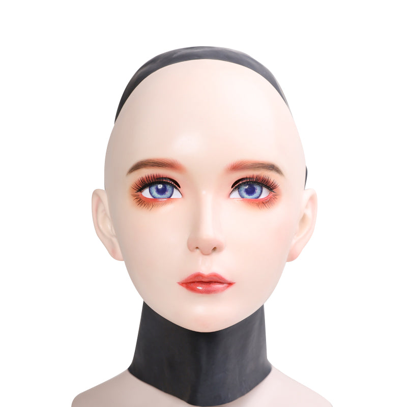 "Furgie" Female Doll Mask with Latex Hood and Optional Gag(Black Latex) D01 - InTheMask by Moli's