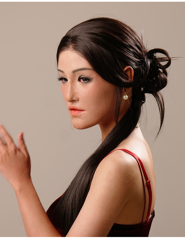 MoliFX Linglong Ningzhi makeup mask by InTheMask, featuring an oriental female face with realistic breasts, C cup, detailed costume.