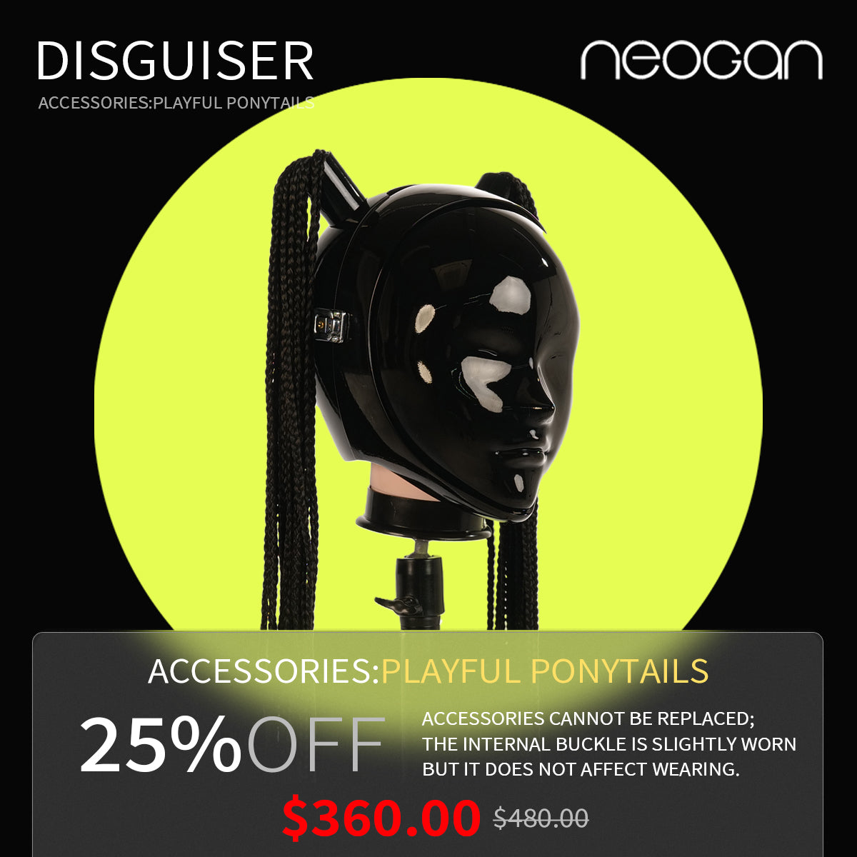 【Flash Sales 25%OFF】NEOGAN  "Disguiser" The Black Mask with 2 Ponytails & Padlocks - InTheMask by Moli's