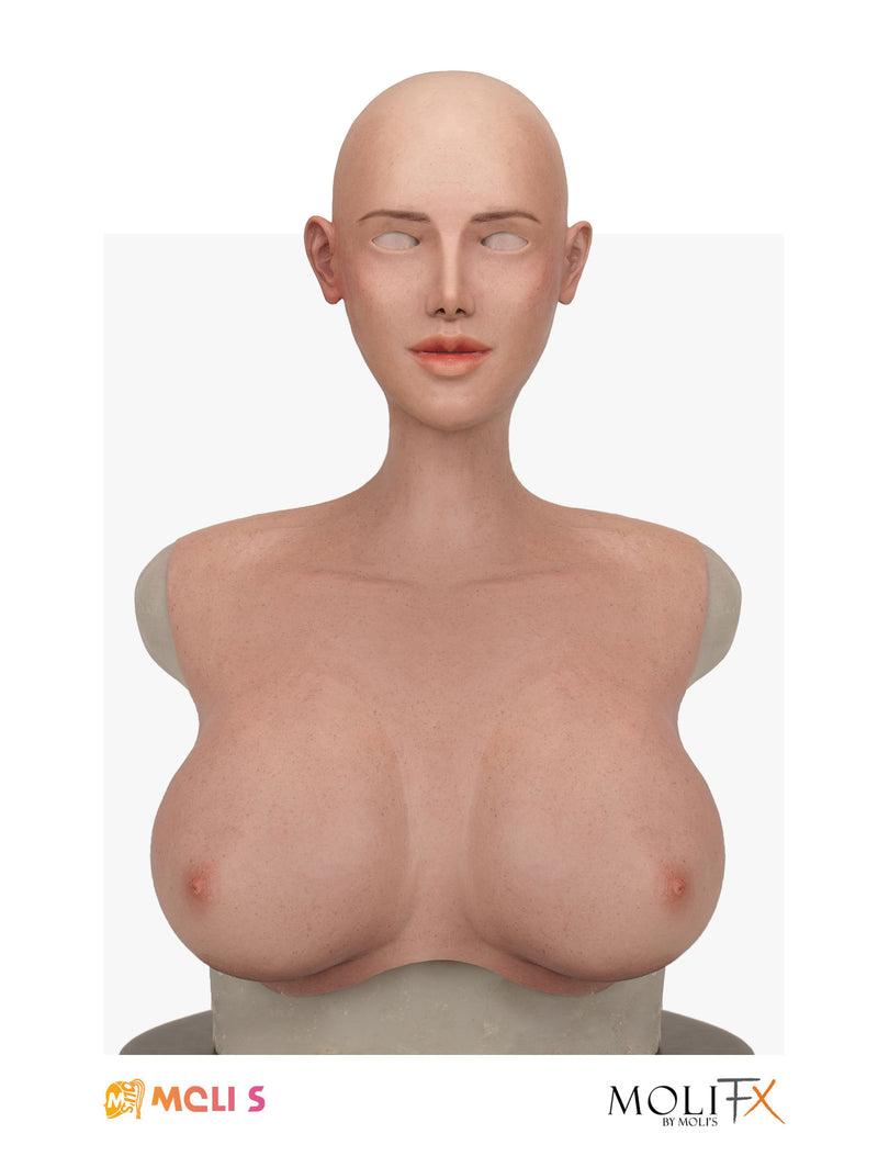 InTheMask MOLIS Amelia silicone female mask with realistic features and detailed facial design, worn as a high-quality costume accessory.