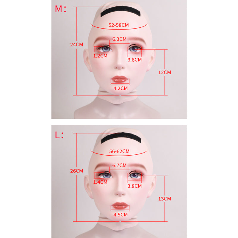 Weibliche Puppenmaske „Furgie“ mit Latexhaube und optionalem Mundknebel (nacktes Latex) 