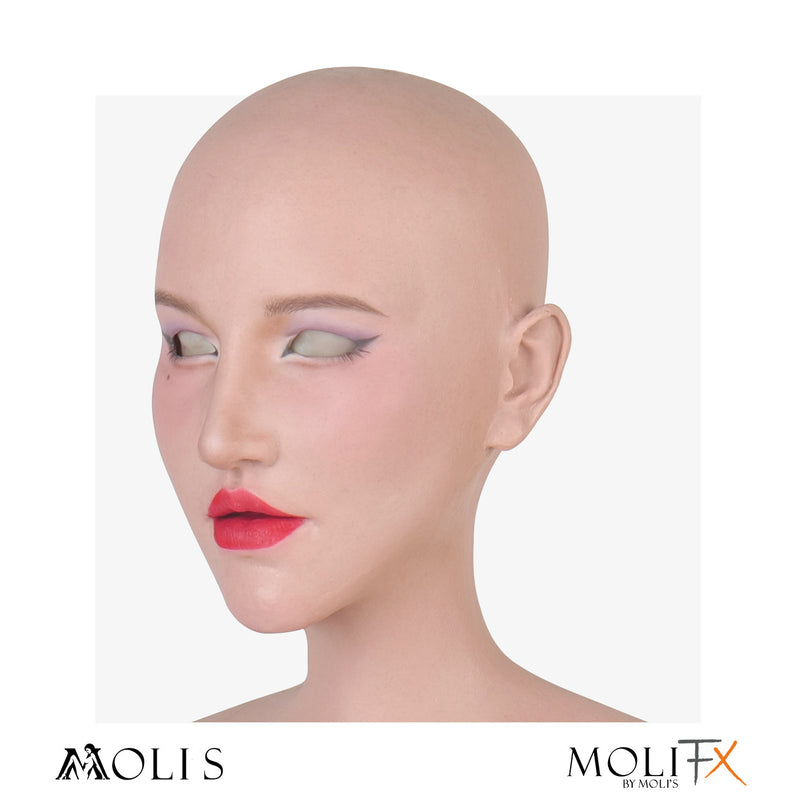 MoliFX Linglong LL06 female makeup mask with Oriental beauty features, C cup breasts, detailed face and realistic skin texture.