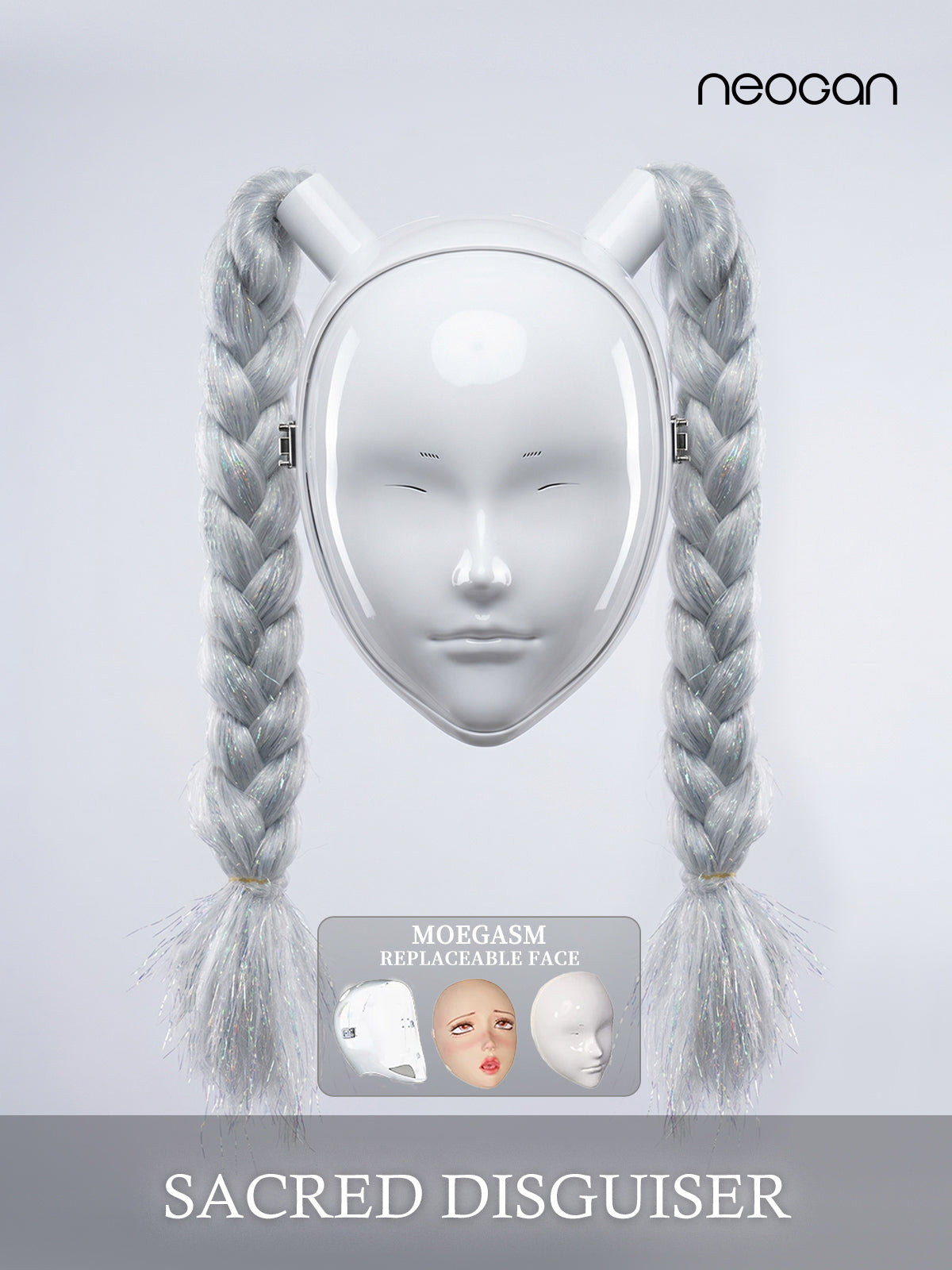 NEOGAN | "Sacred Disguiser" The White Mask with Detachable Ponytails & Locks