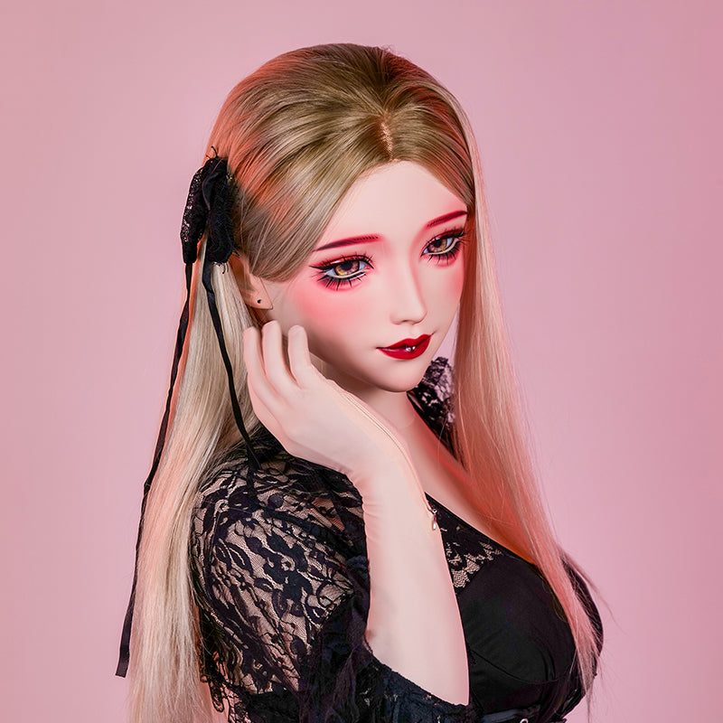 Close-up of the "Muse" Ear Locks Doll Mask by BlacKCat, showing detailed face design and intricate ear lock features.