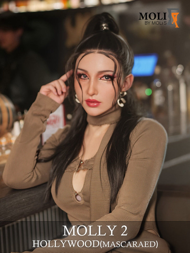 Silicone female mask "Molly2" from MoliFX by Inthemask, featuring realistic SFX-level Hollywood makeup and detailed facial features