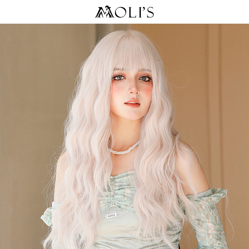 Wig | Long Culry Wave Gray with Airy Flush Bang 67cm