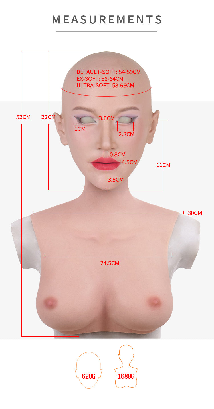 MoliFX Linglong LL06 Oriental Beauty female mask with C cup breasts, detailed makeup and realistic facial features.