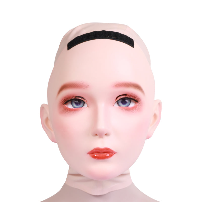 "Furgie" Female Doll Mask with Latex Hood and Optional Mouth Gag(Nude Latex) D01 - InTheMask by Moli's