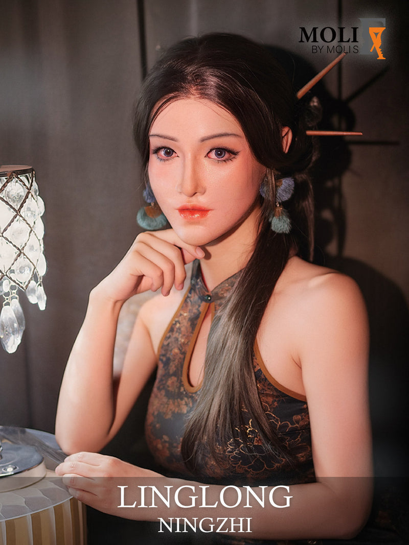 MoliFX Linglong Ningzhi makeup mask by InTheMask, featuring an oriental female face with C cup breasts, realistic details.