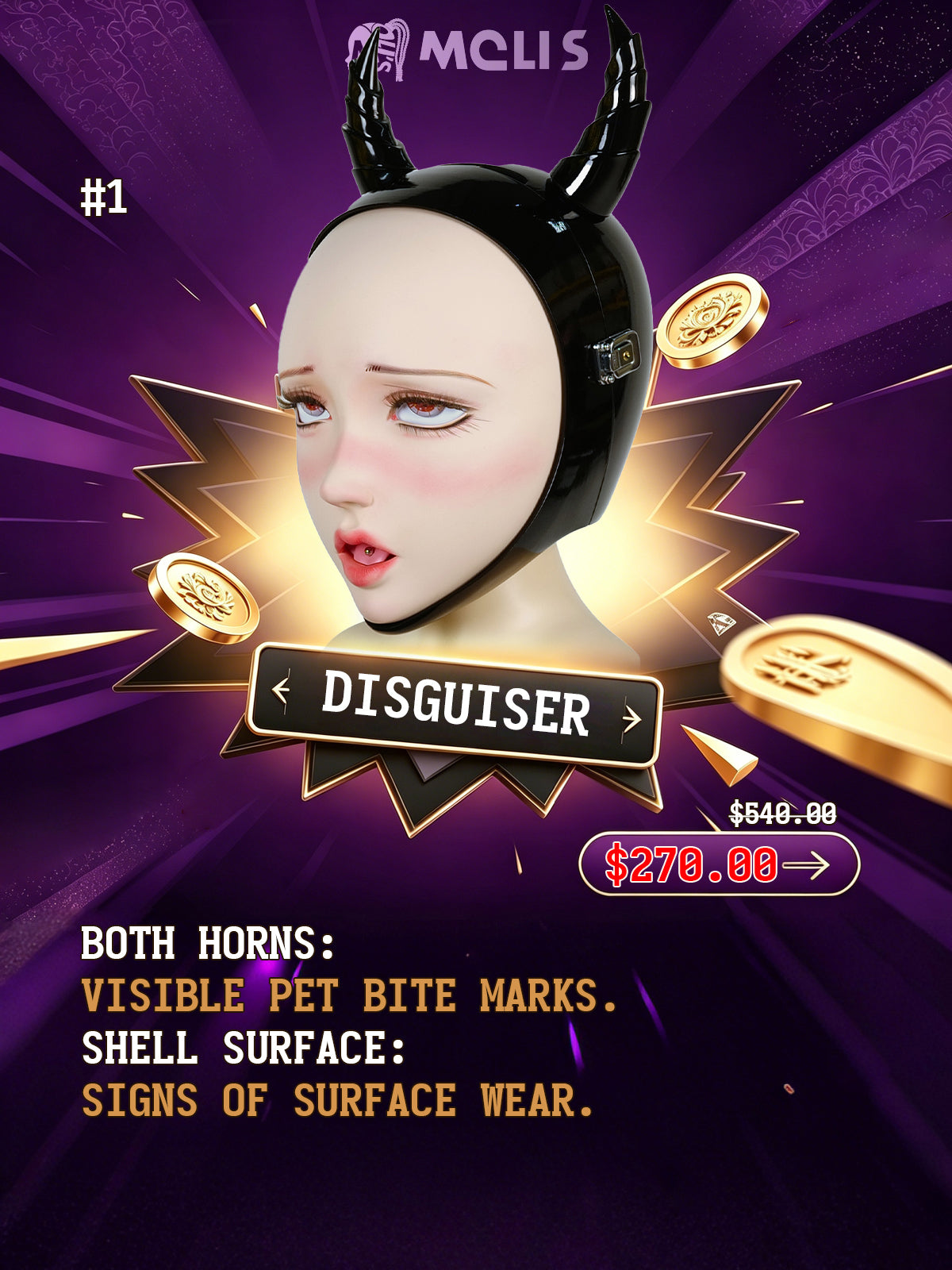 【Flash Sale 50%】NEOGAN | "Disguiser" The Black Mask with 2 Ponytails & Padlocks